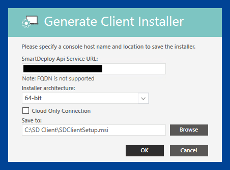 Fill out the Generate Client Installer fields.