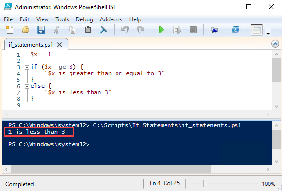 Example of false PowerShell If-Else statement.