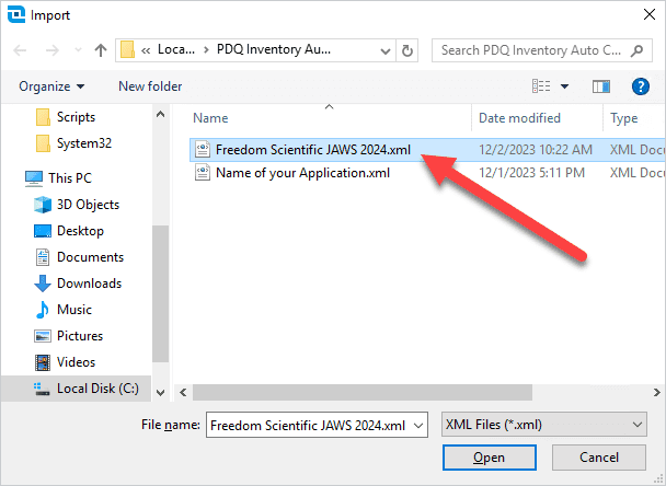 Navigate to the XML file and open it.