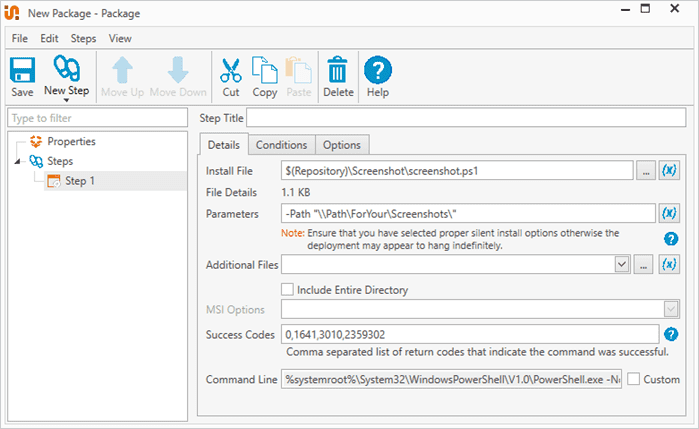 Creating a install step with a PowerShell script in PDQ Deploy.