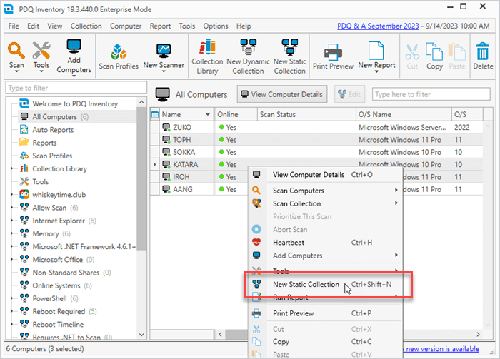 Creating a new static collection with your selected targets.