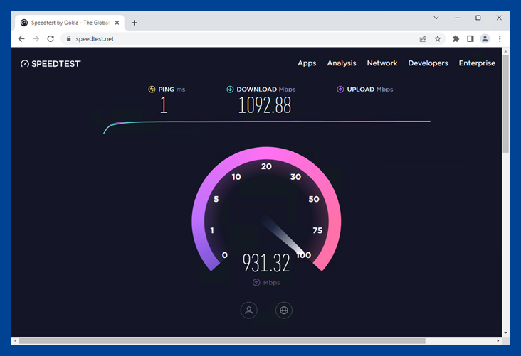 Running the speed test through the browser.