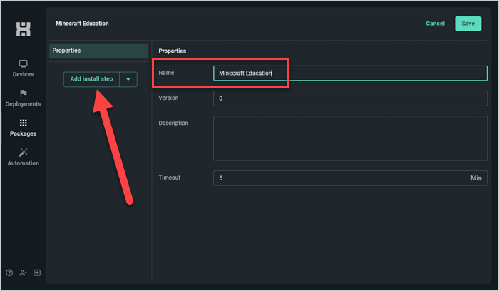 Add an install step to your PDQ Connect package.