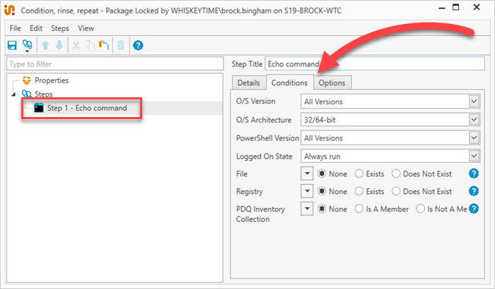 How to set step level conditions in PDQ Deploy.