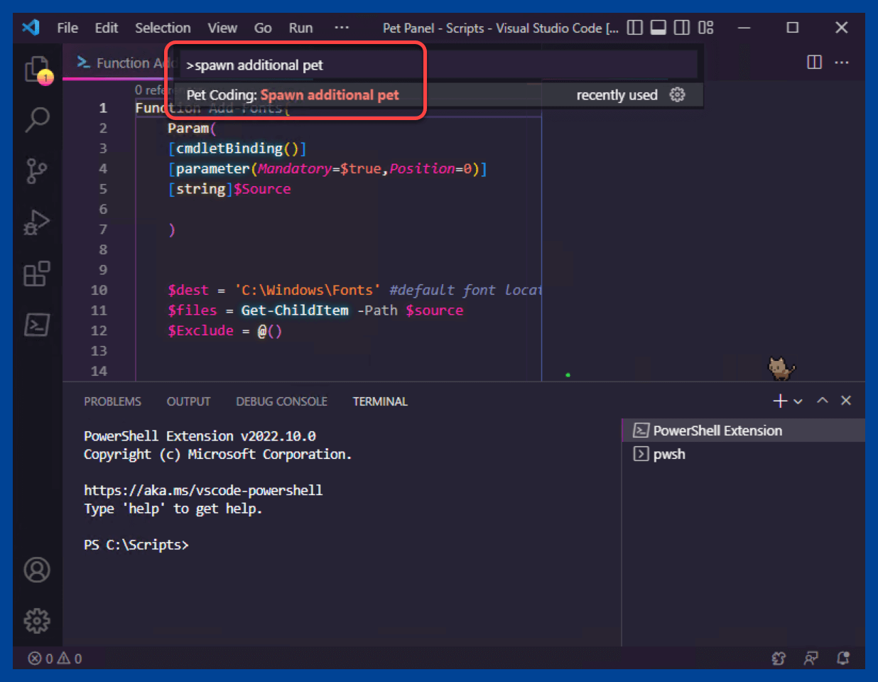 Spawning additional pets in VS Code