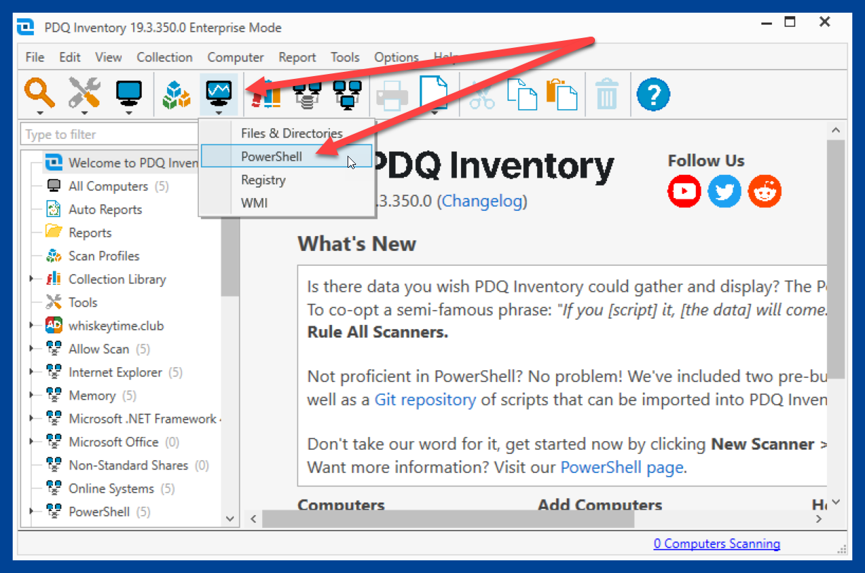 Creating a new scanner in PDQ Inventory image