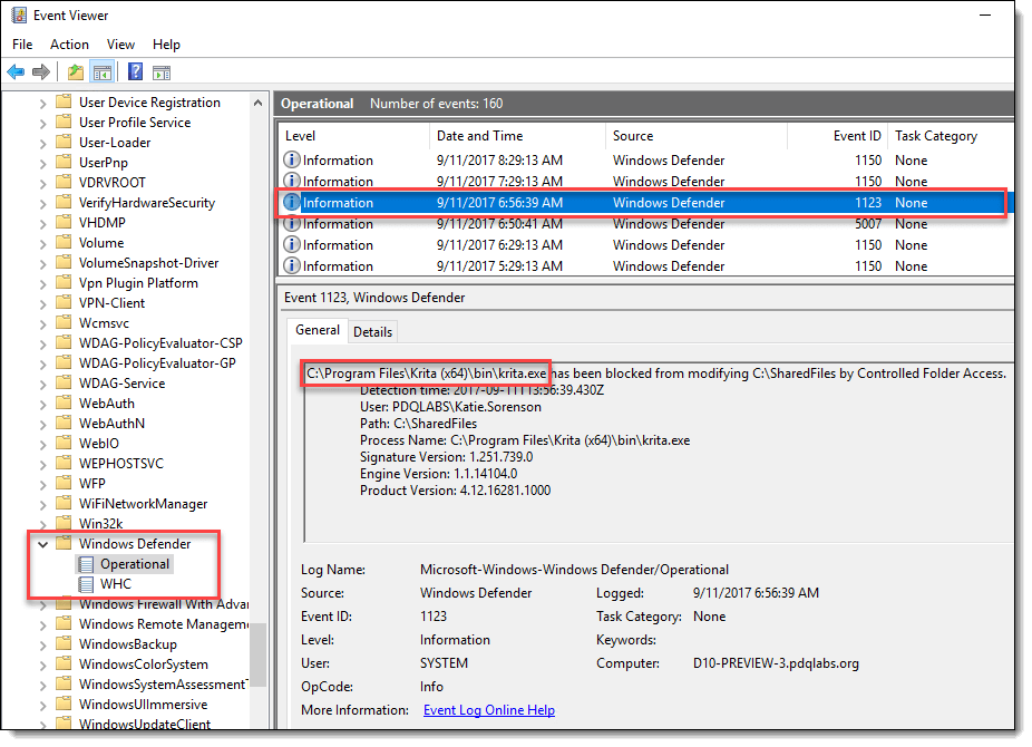 Logs any informational event, in the event viewer each time it blocks an executable from making changes to a directory.