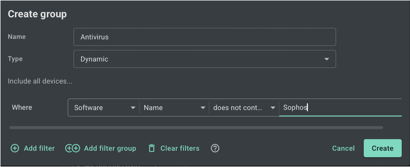 Dynamic group filter in PDQ Connect for antivirus application