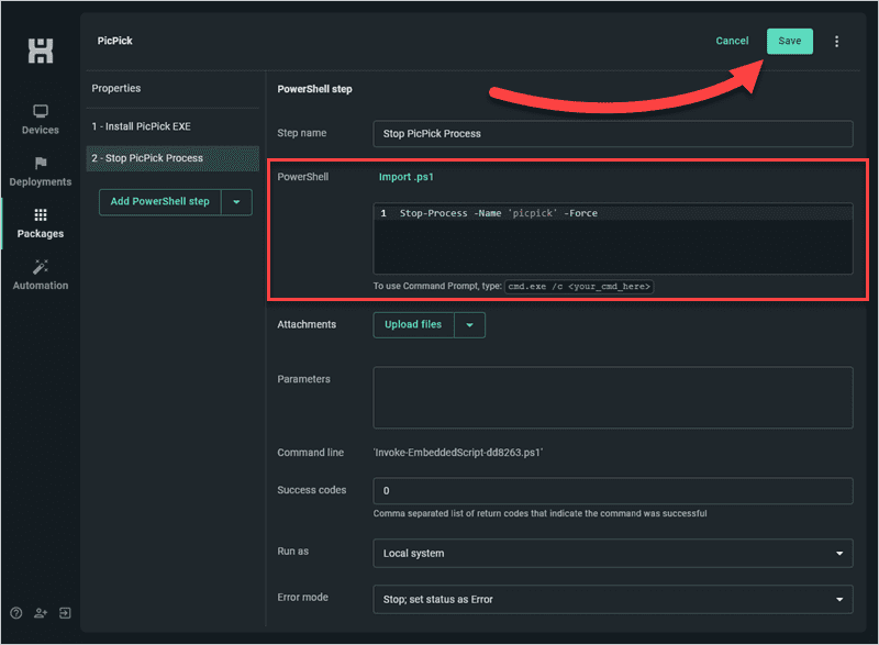 Save the package when finished.