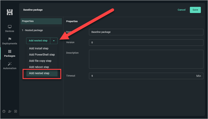 Add a nested step to your package.