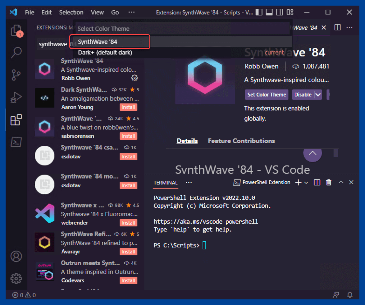 Setting VS Code as the current color theme