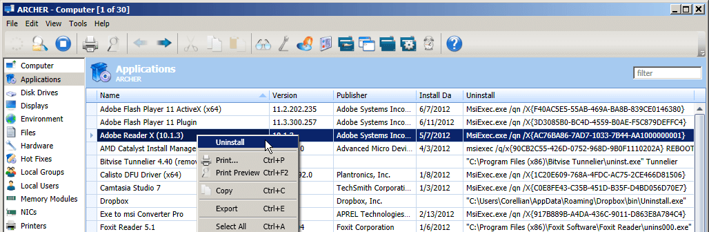 uninstall software with PDQ inventory