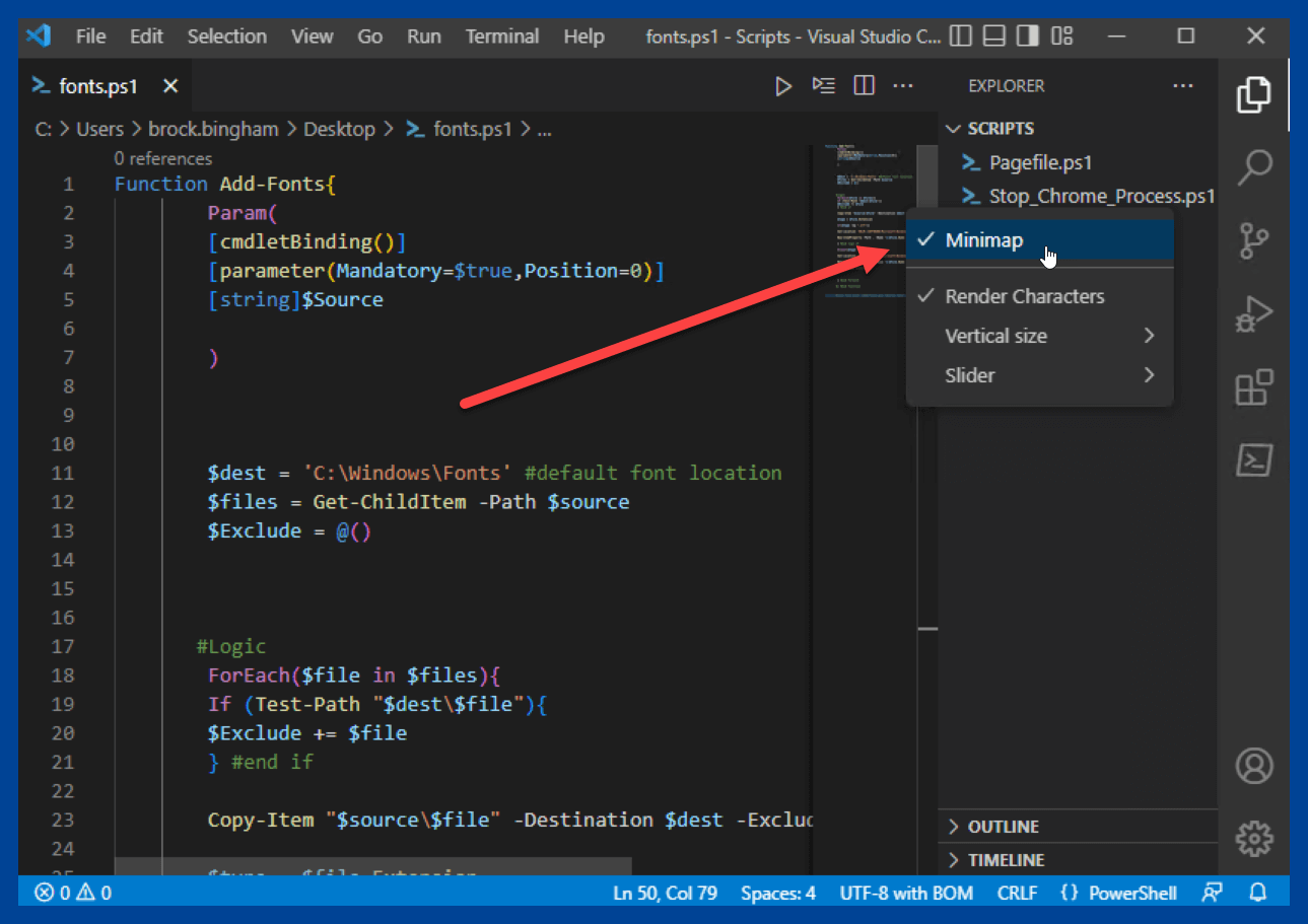 Closing the minimap in VS Code