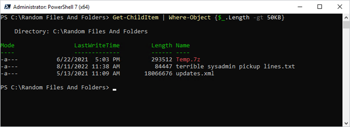 Screenshot of PowerShell console showing the output of the previously mentioned script.