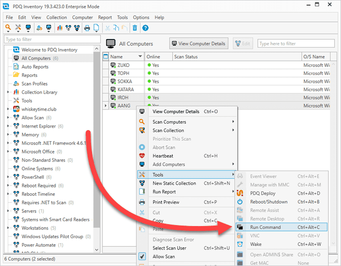 Click Tools, then click Run Command to open the command window.