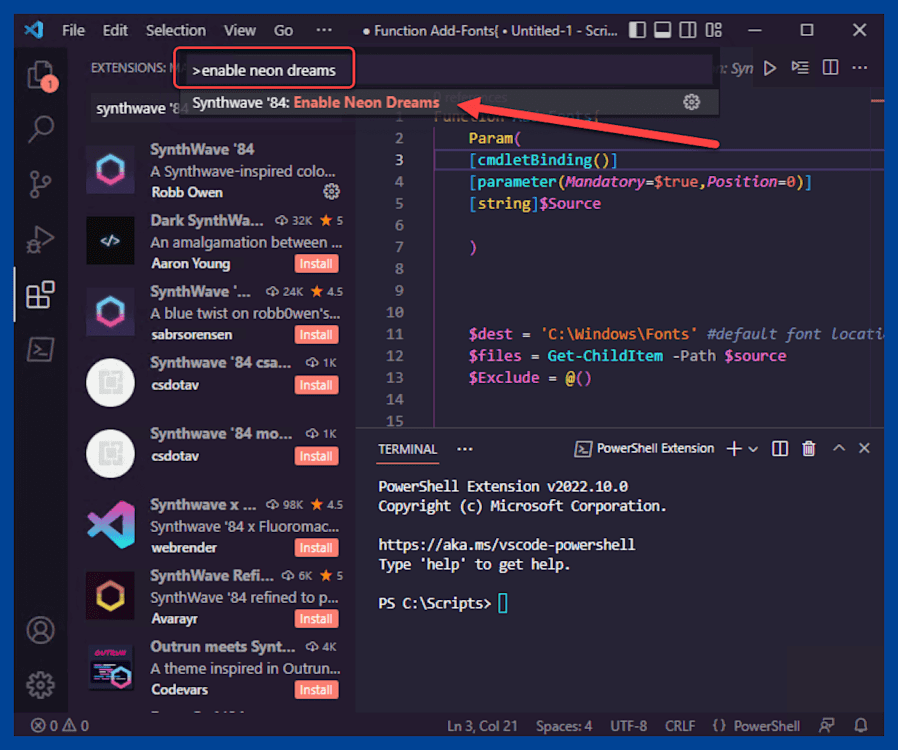 Enabling neon glow in Synthwave '84