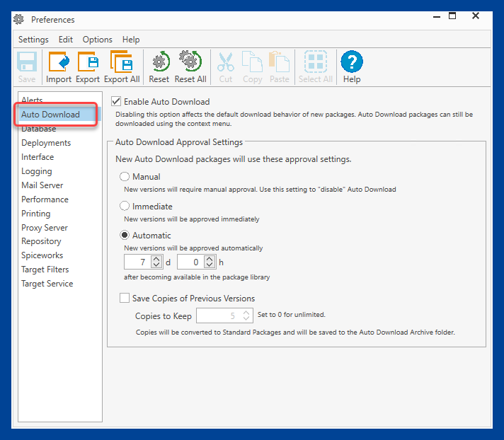 In the preferences menu, click Auto Download to adust the auto download settings