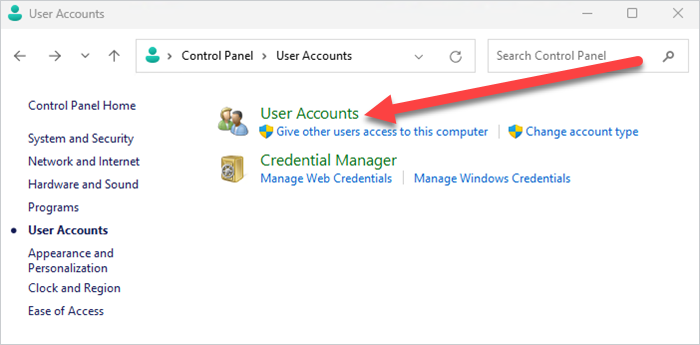 Navigate to and open the User Accounts administration panel.