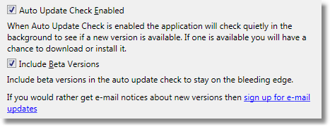 Beta auto update check option