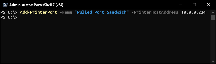 Adding a printer port using PowerShell.