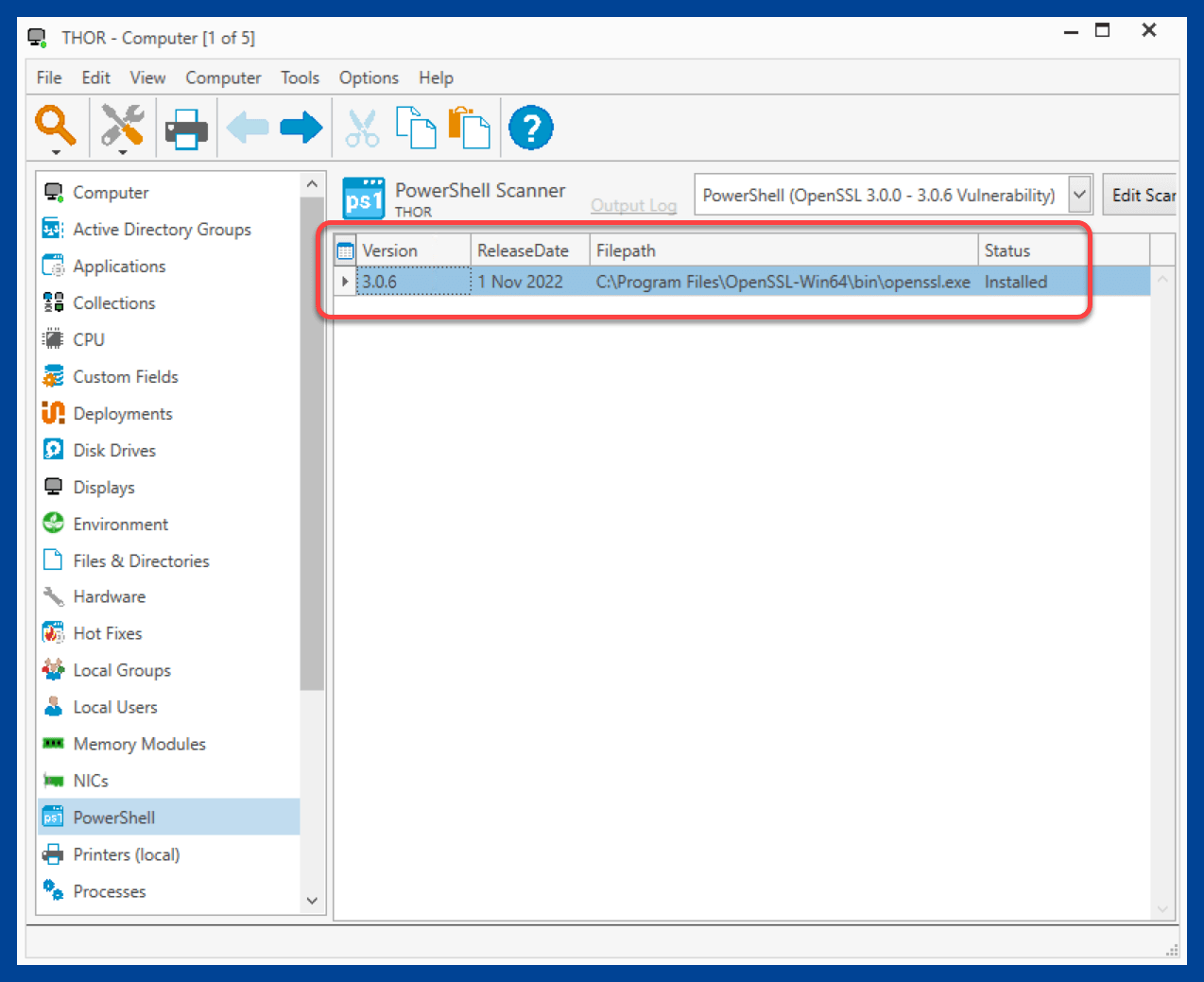 OpenSSL PowerShell scan results