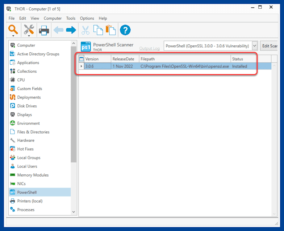 OpenSSL PowerShell scan results