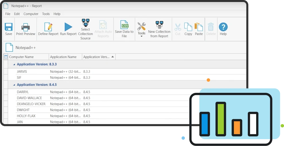 Report UI in PDQ Inventory with chart icon