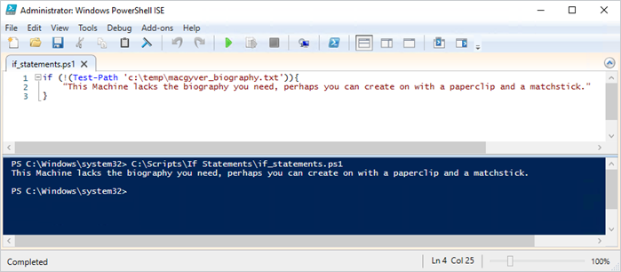 Example of how to negate a PowerShell statement.