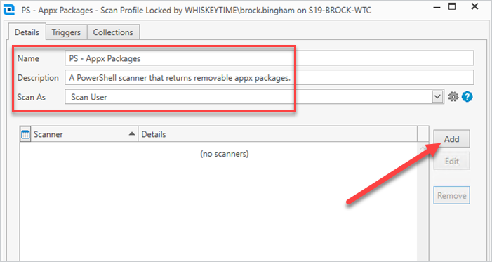 Adding a PowerShell Scanner to the Scan Profile.
