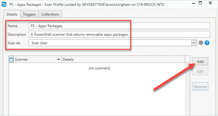 Adding a PowerShell Scanner to the Scan Profile.