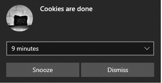BurntToast sample timer message that reads, "Cookies are done."