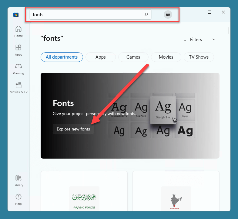 Windows store font page.
