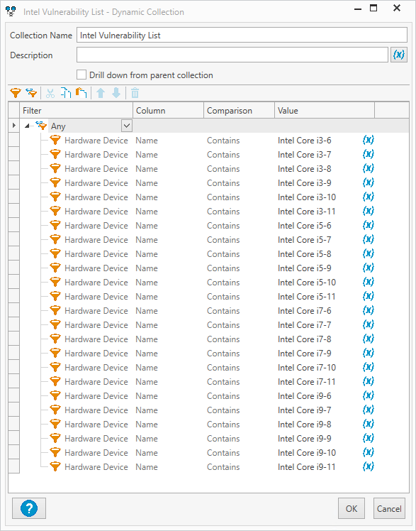 Intel Downfall filters in PDQ Inventory.