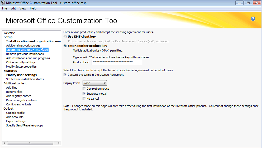 Microsoft office customization tool - licensing and user interface
