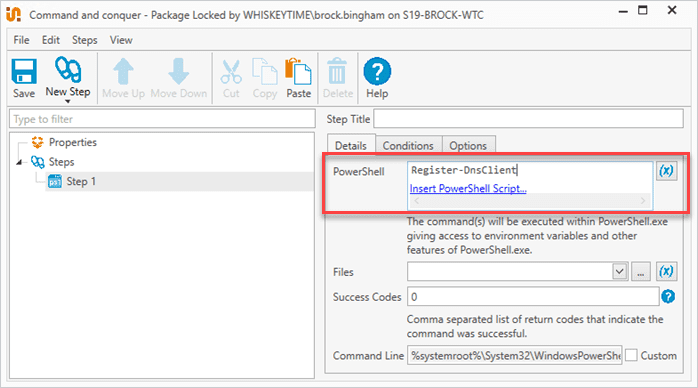 Add or attach your script to the command field.