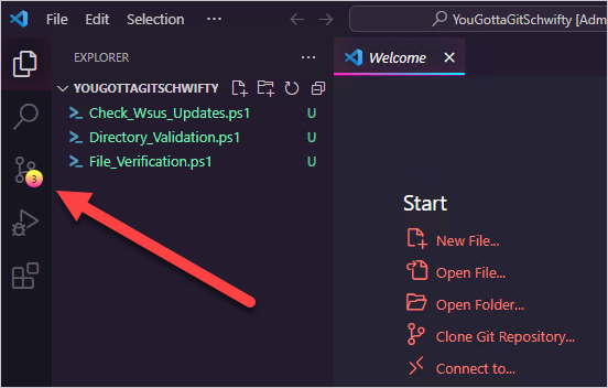 Opening the source control tab in VS Code.