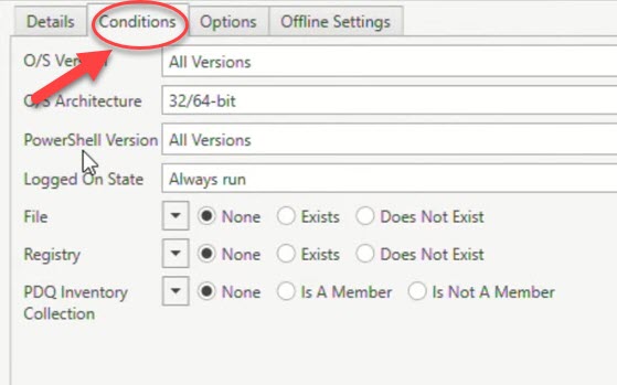 customizing conditions within packages and schedules