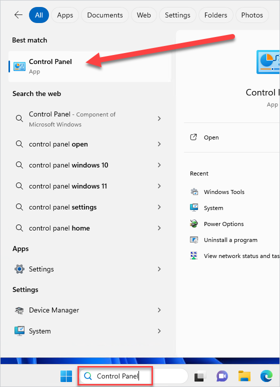 Open the Control Panel app from the Windows Start menu.
