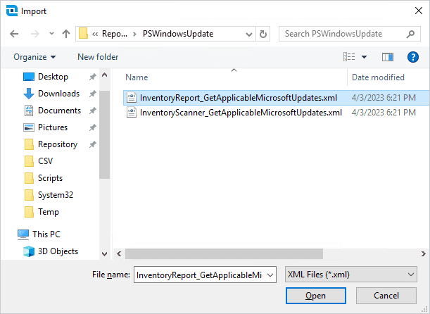 Select the XML file to import.