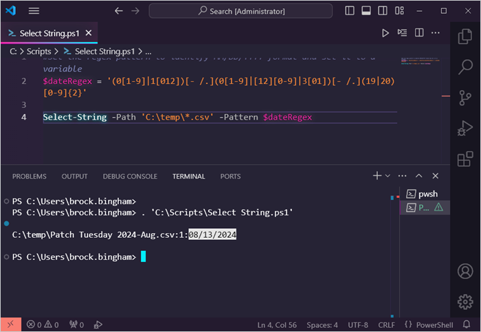 Using regular expression with the Select-String PowerShell command.