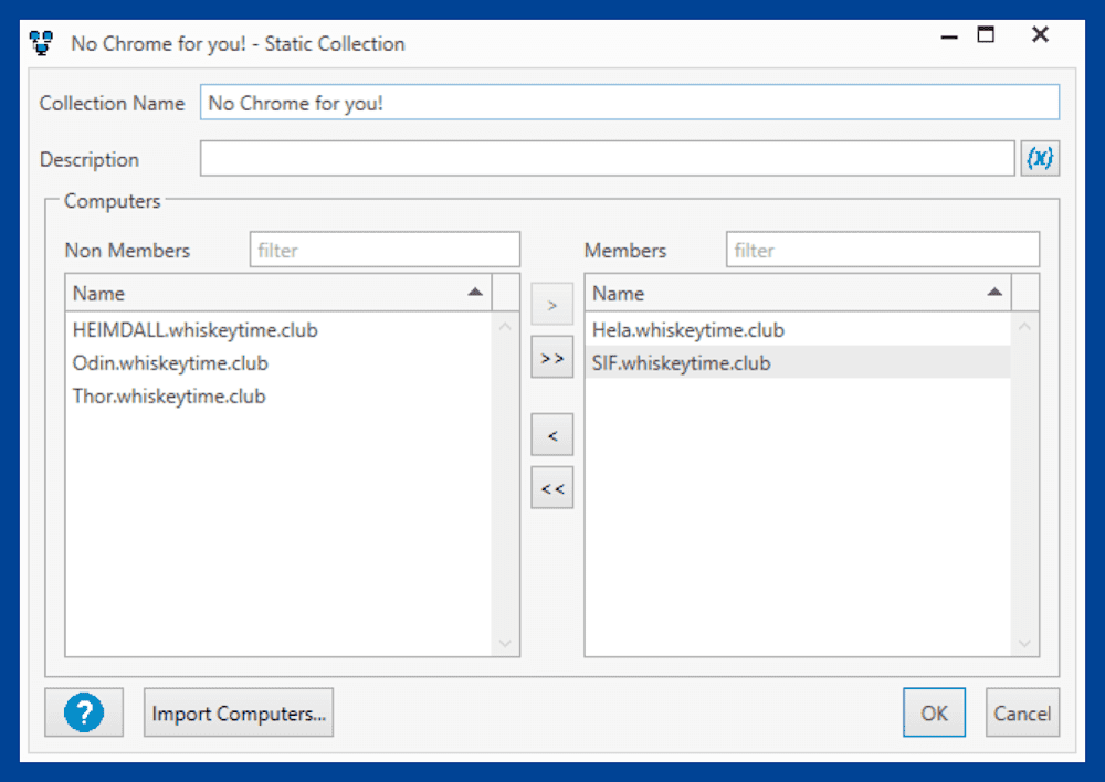 Assigning computers to a static collection
