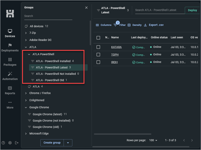 Custom PowerShell groups in PDQ Connect.