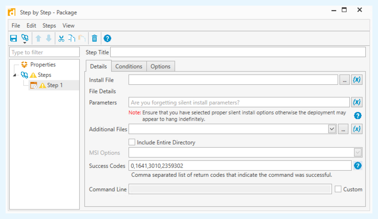Reviewing the field of the Install Step in PDQ Deploy