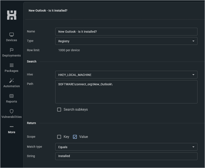 Creating a registry scanner to track new Outlook installs in PDQ Connect.