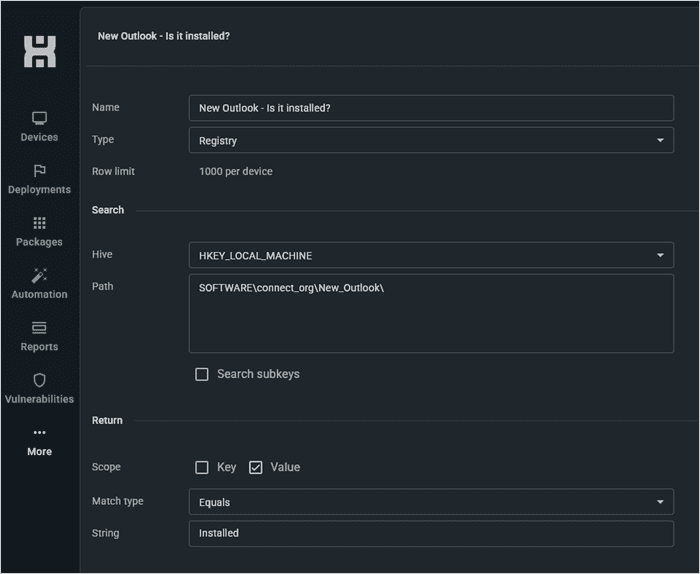 Creating a registry scanner to track new Outlook installs in PDQ Connect.