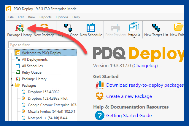 Click the Package Library button in PDQ Deploy