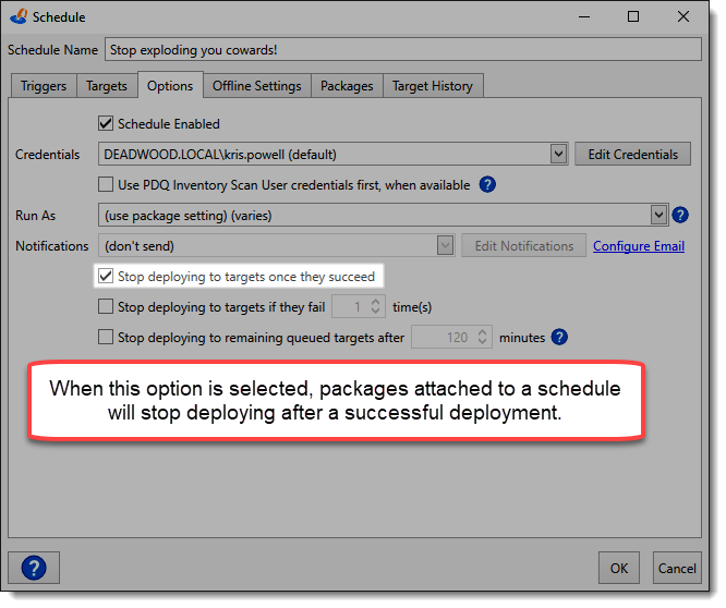 Packages attached to a schedule will stop deploying after a successful deployment