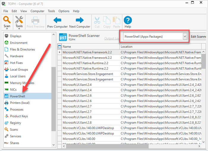 Opening up the device details to view the APPX package scan results.