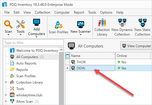 Screenshot of how to open the computer details window in PDQ Inventory, as explained on this page.