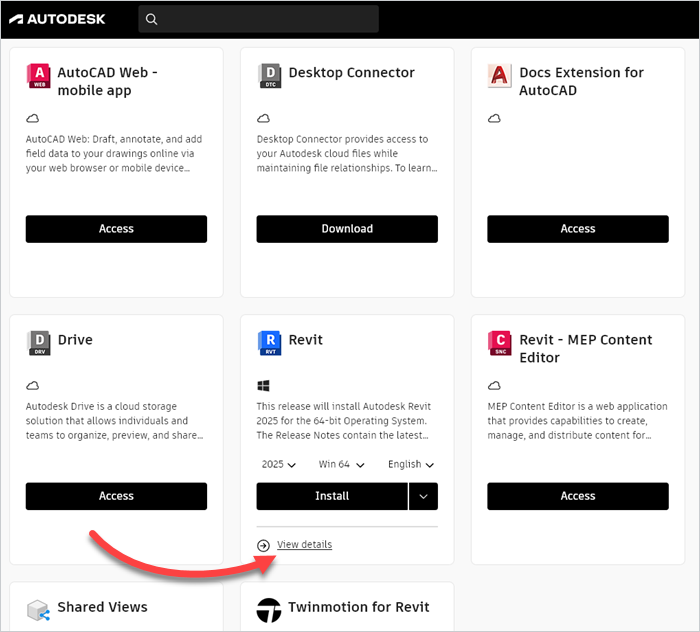 Navigating to the offline installation files for Revit from Autodesk's website.